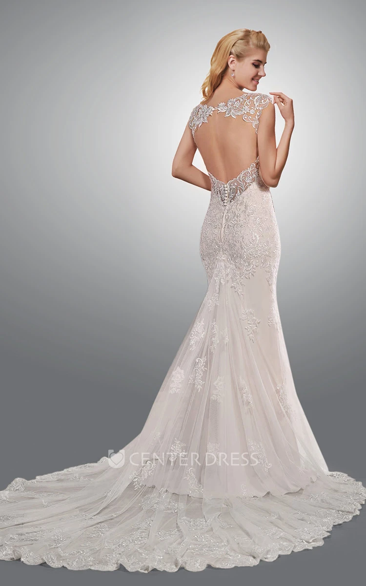 Exquisite Cap Sleeve Lace Long Wedding Dress