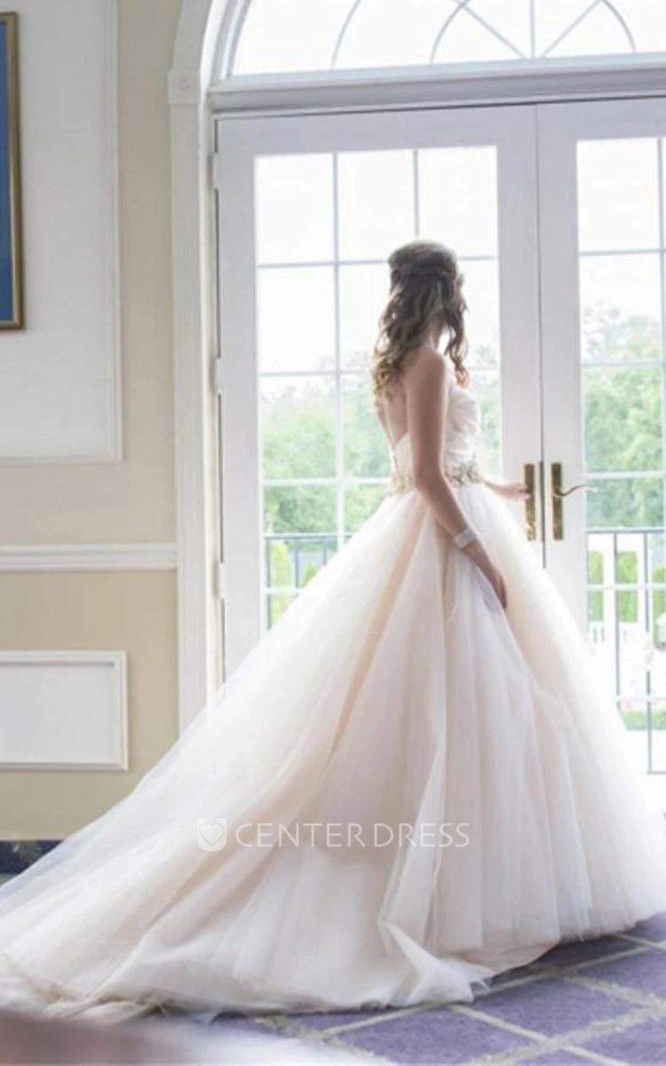 Ball Gown Sweetheart Tulle Backless Zipper Wedding Gown