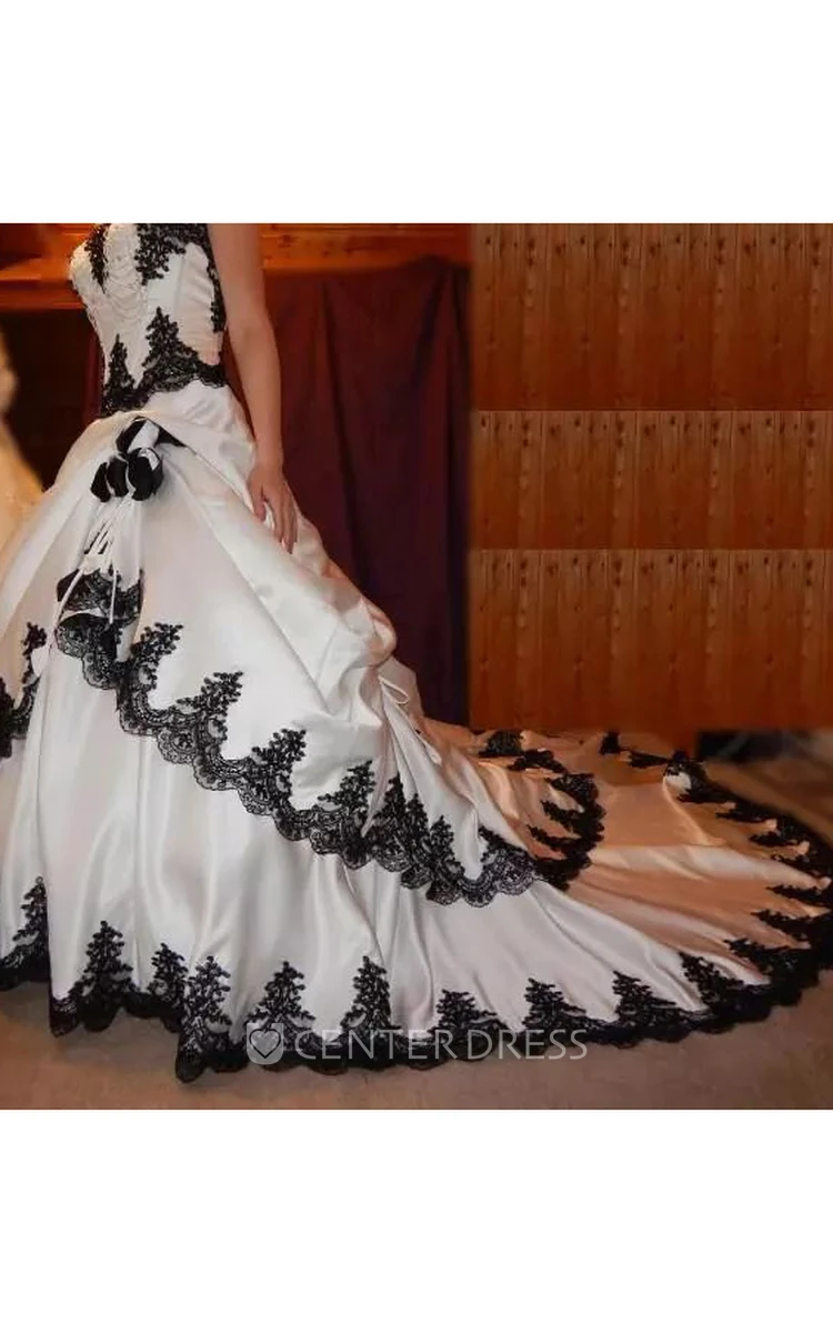 Sleeveless Ball Gown Sweetheart Taffeta Cathedral Train Wedding Dress with Ruffles Ruching and Tiers