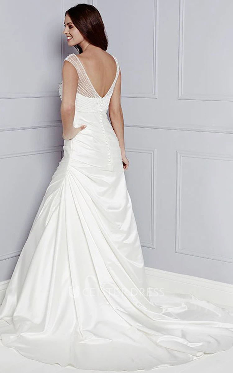 A Line Drape Flower Backless Satin Halter Wedding Dress A Line Drape Flower Backless Satin Halter Wedding Dress