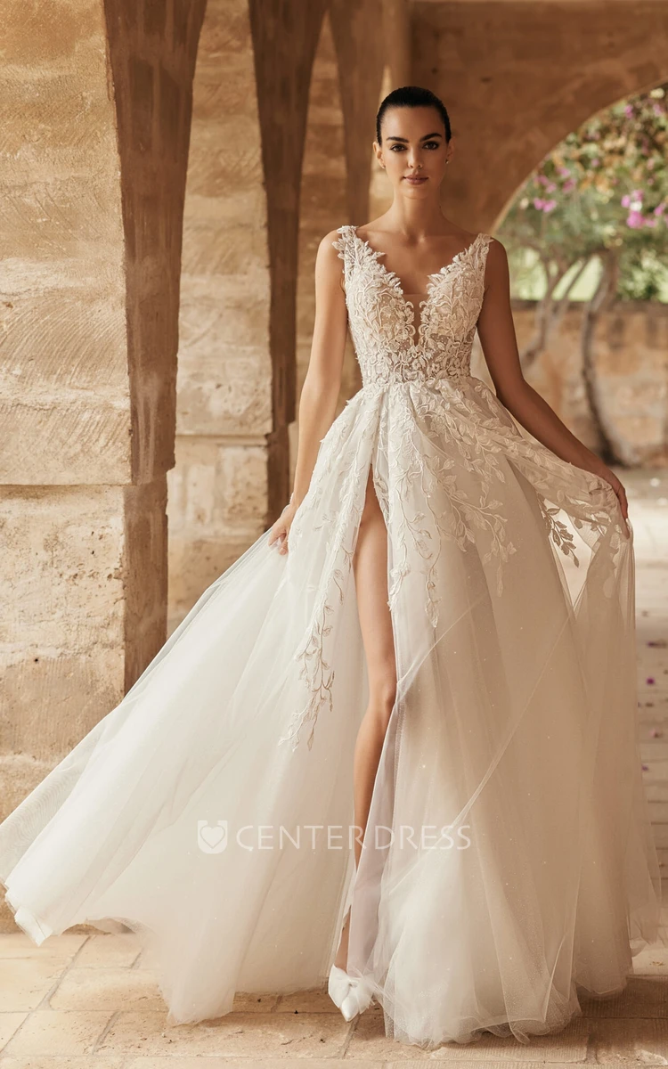 Flowy a discount line wedding dress