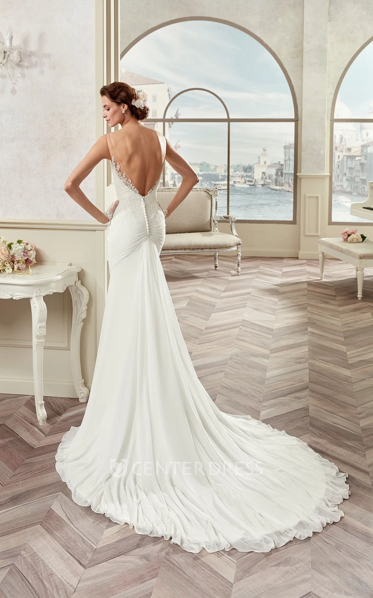 Sweetheart Sheath Bridal Gown With Illusive Straps And Open Back