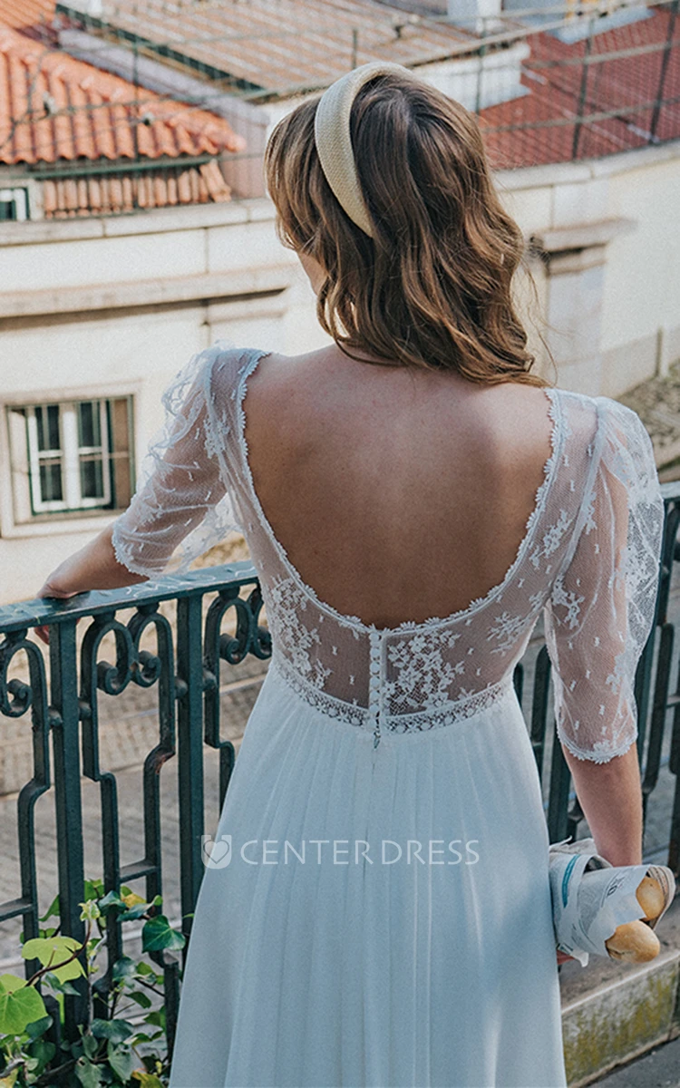 Elegant A Line V-neck Chiffon Bridal Gown with Ruching