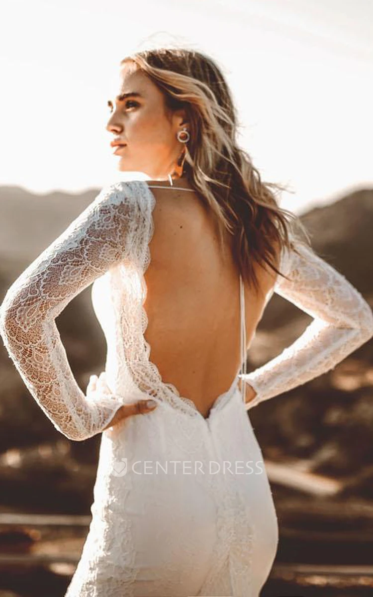 Low back wedding dress «Hazel» with slit