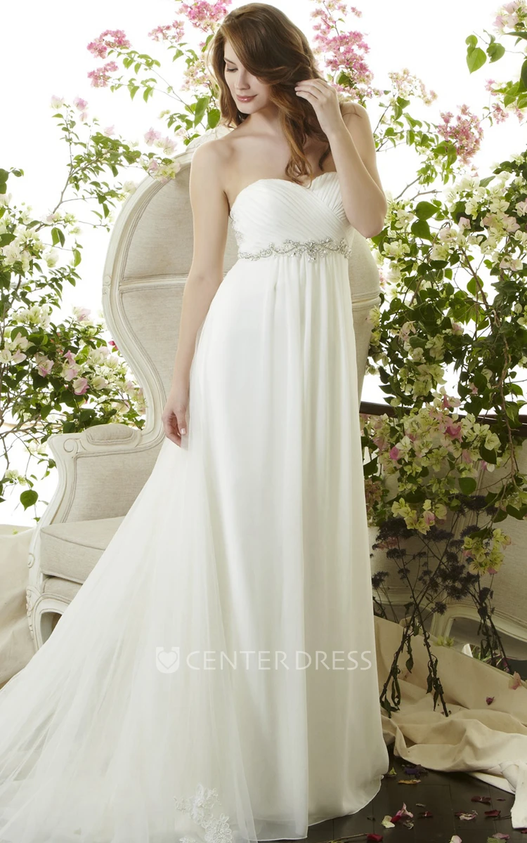 Sheath Sleeveless Sweetheart Criss-Cross Empire Chiffon Wedding Dress
