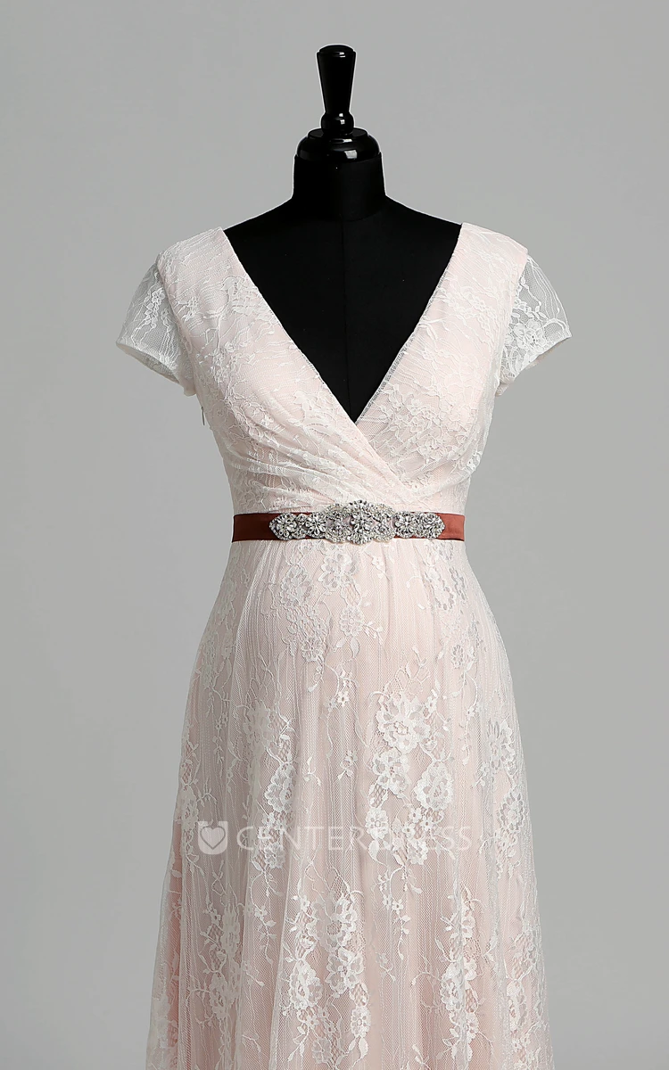 A Line Garden Floor-length Beading Sash Ribbon Lace Maternity Wedding Dress