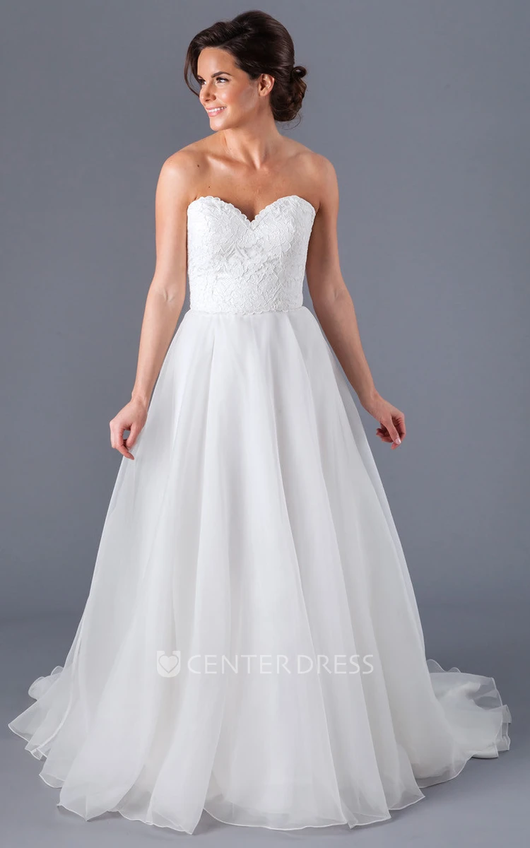 A-Line Floor-Length Sweetheart Chiffon Wedding Dress With Lace