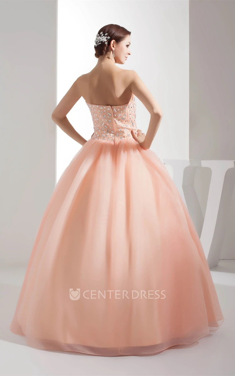 Sweetheart Sleeveless Tulle Ball Gown Prom Dress with Beading