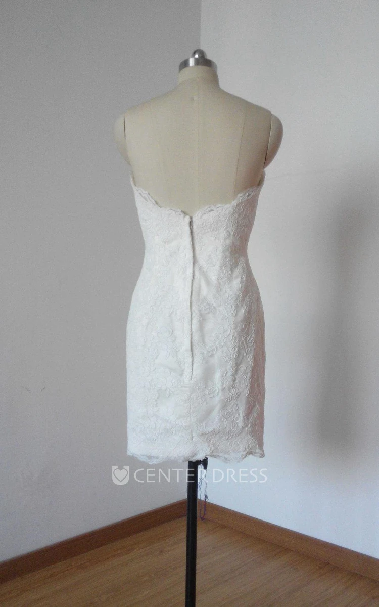 Short Strapped Sweetheart Lace Weddig Dress