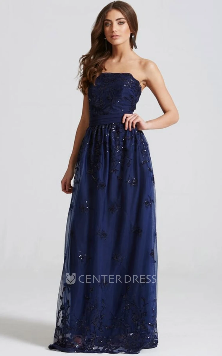 Strapless Appliqued Chiffon Bridesmaid Dress With Beading