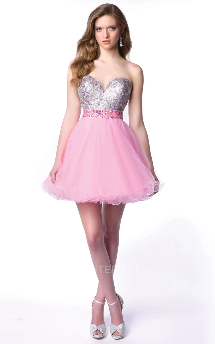 Sweetheart A-Line Tulle Mini Homecoming Dress With Sequined Bodice