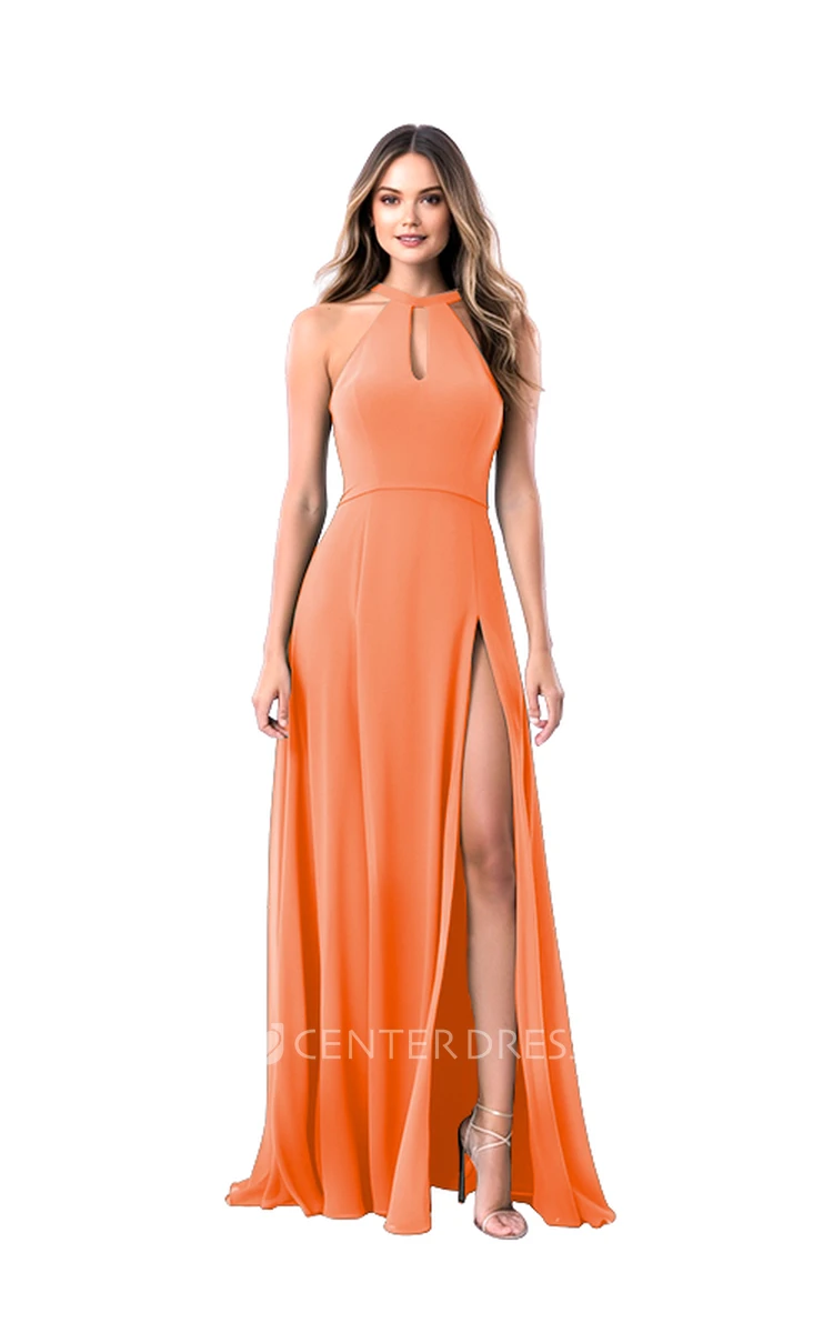 Halter Chiffon Ethereal A-Line Bridesmaid Dress with Front Split