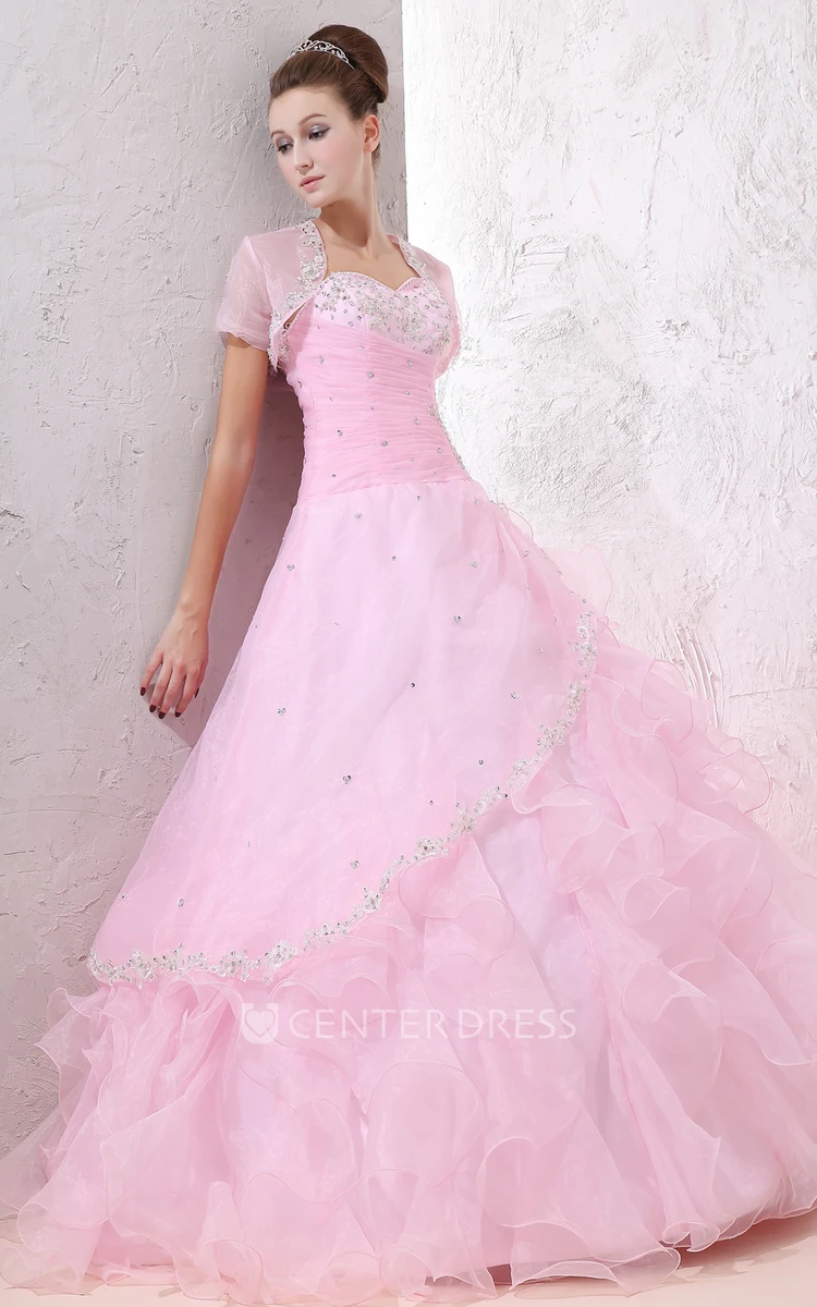 Sweetheart Sleeveless Ball Gown Organza Prom Dress With Beaded Top And Ruffles
