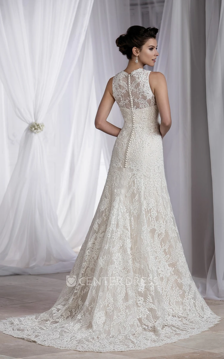 Sleeveless V-Neck Long Wedding Dress With Appliques And Beadings