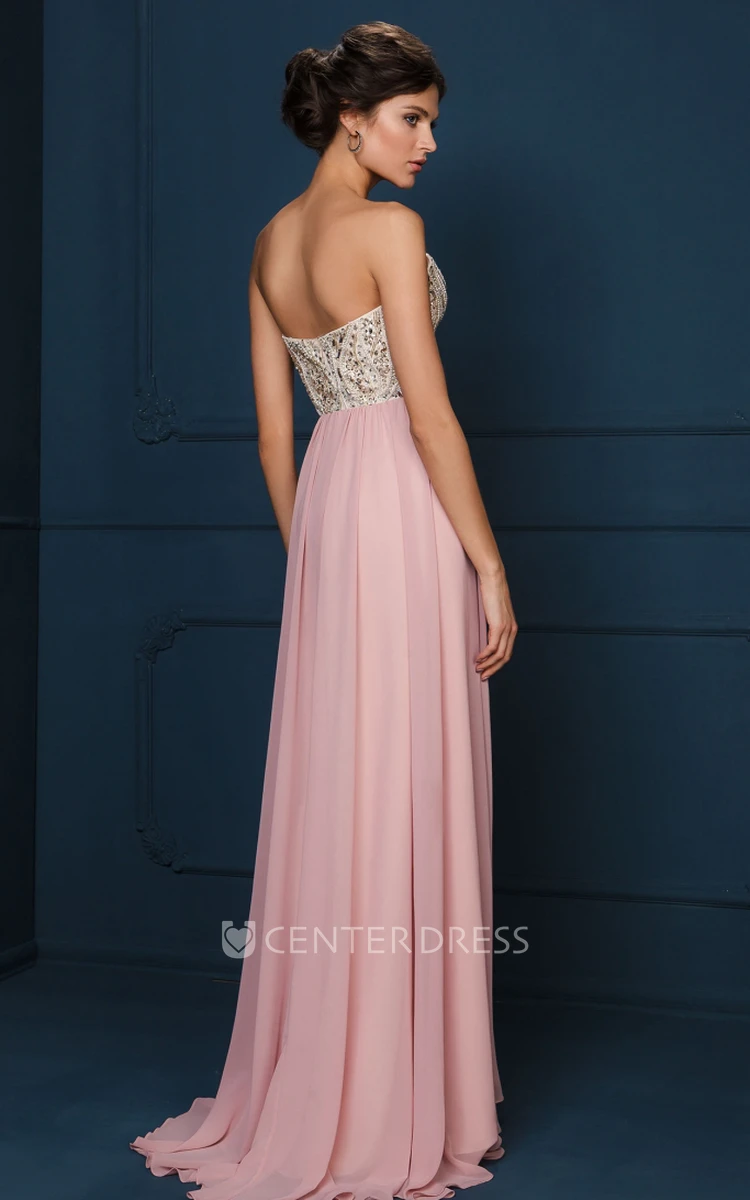 A-Line Beaded Sweetheart Sleeveless Floor-Length Chiffon Evening Dress With Pleats