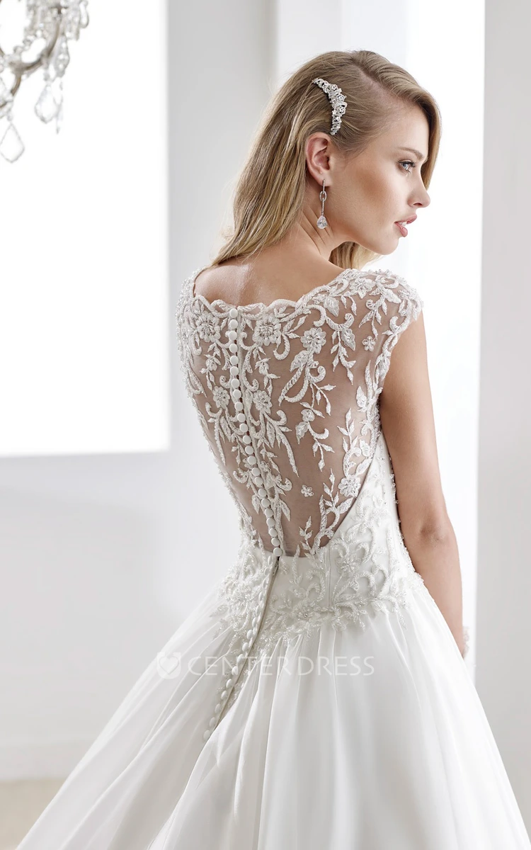 Square-Neck A-Line Lace Wedding Dress With Illusive Lace-Appliques Straps And Back