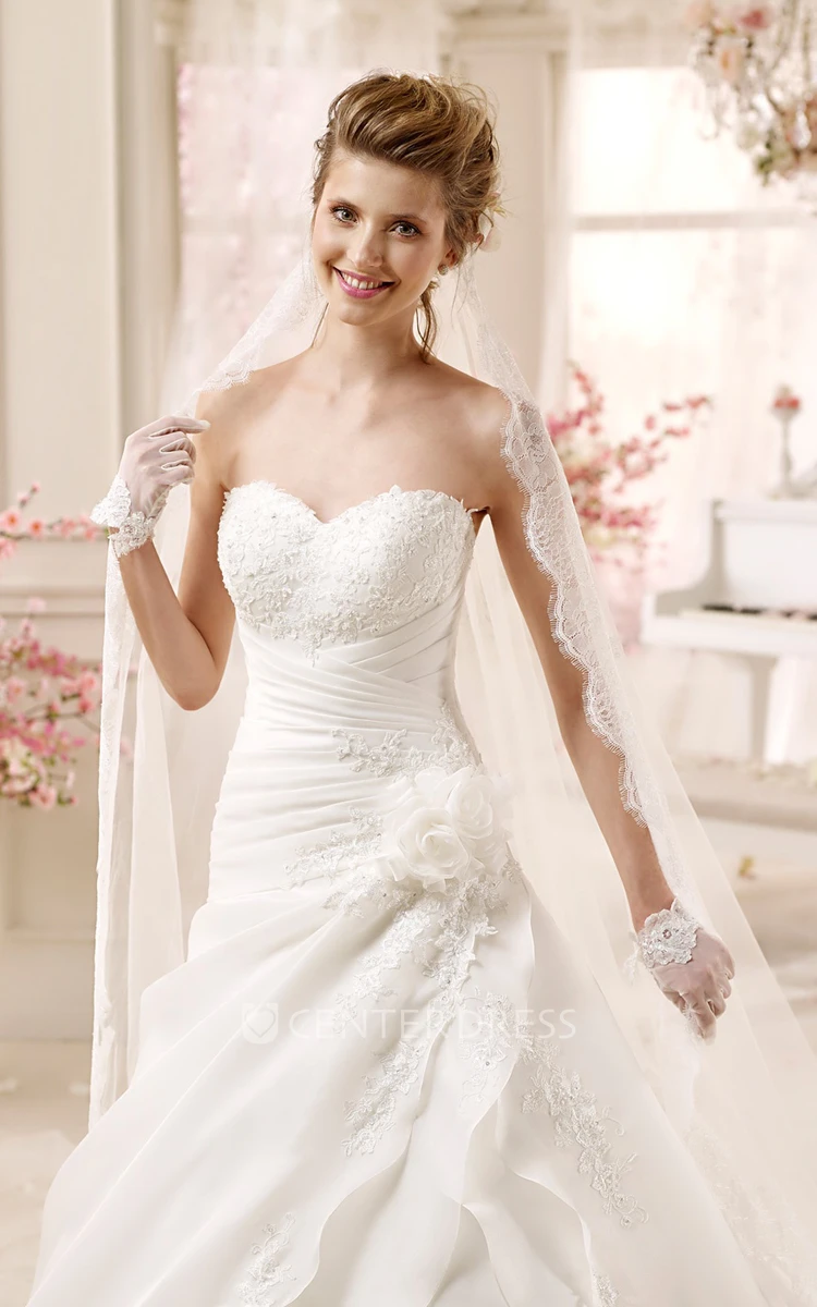 Sweetheart A-line Wedding Dress with Bandage Waist and Asymmetrical Ruching