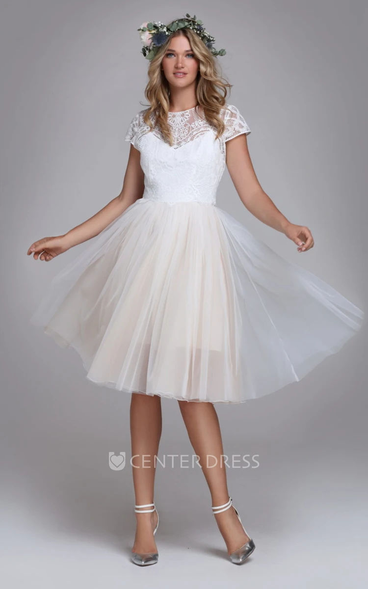Casual 2-in-1 A Line Lace and Tulle Knee-length Wedding Dress with Removable Bodice