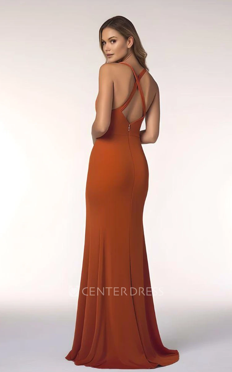 Modern A-Line Satin Spaghetti V-neck Bridesmaid Dress with Front Split Modern & Chic