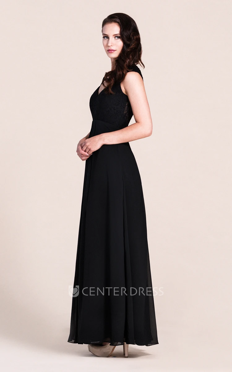 Plunging Neck Long Bridesmaid  Dress With Illusion Back