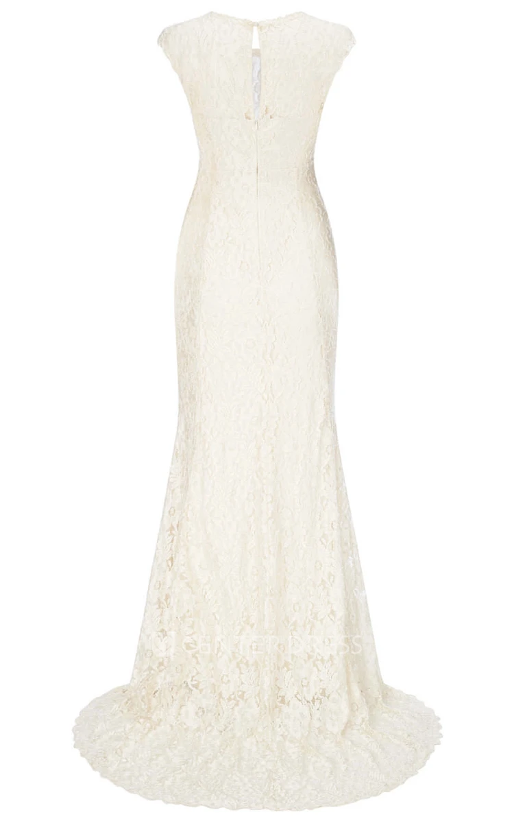 Jewel Maxi Appliqued Lace Wedding Dress With Sweep Train