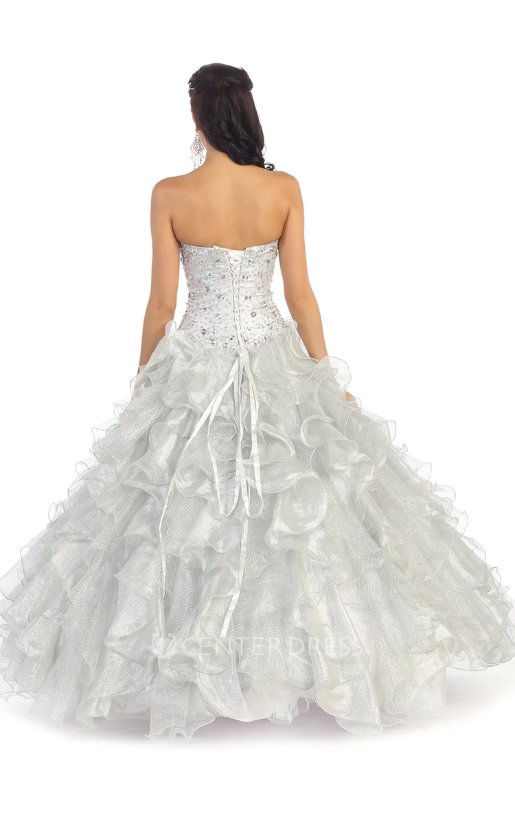 Ball Gown Sweetheart Organza Lace-Up Dress With Beading And Cascading Ruffles
