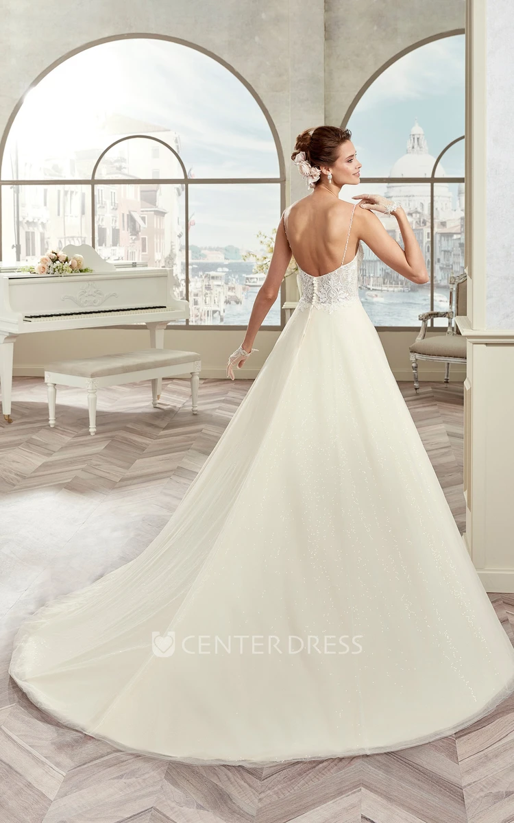 Sweetheart A-line Wedding Gown with Spaghetti Straps and Lace Bodice