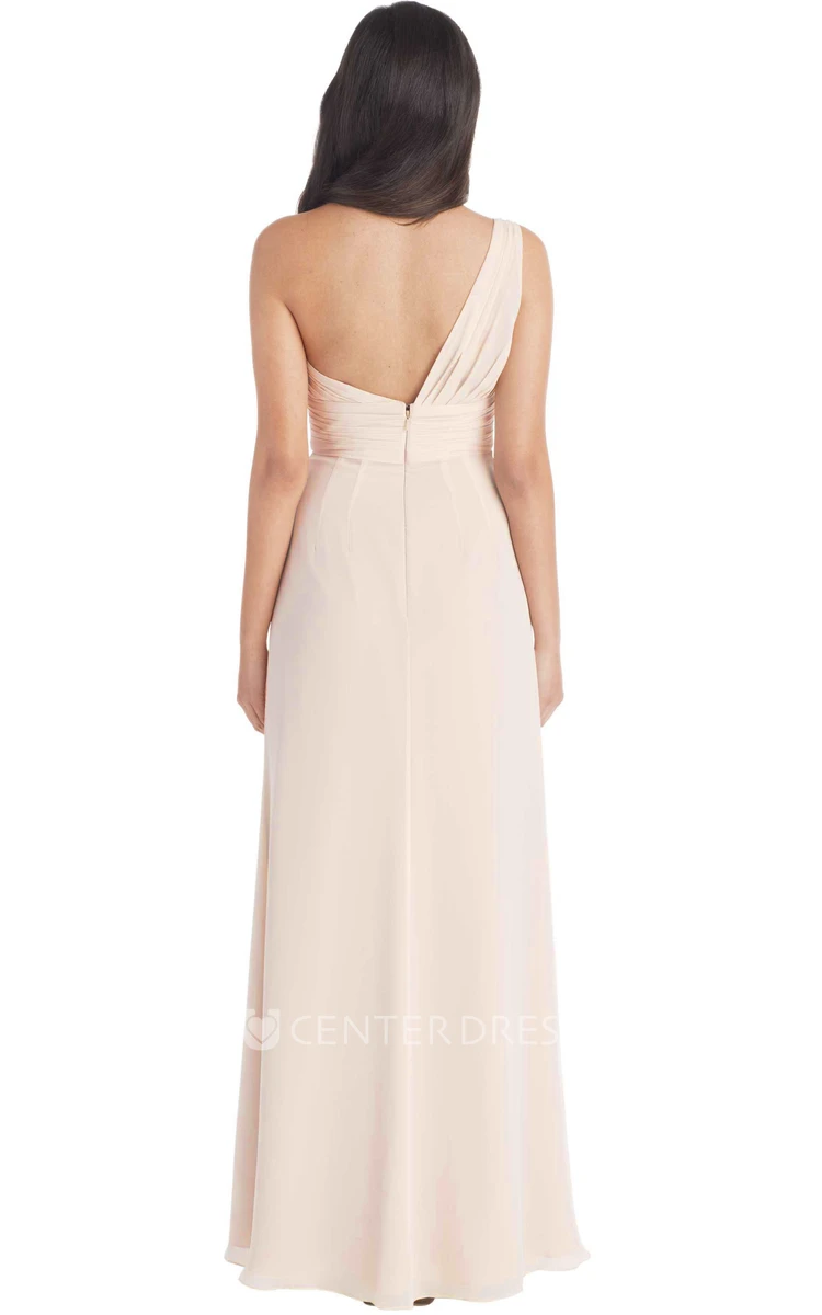Ruched Sleeveless One-Shoulder Chiffon Muti-Color Convertible Bridesmaid Dress With Split Front