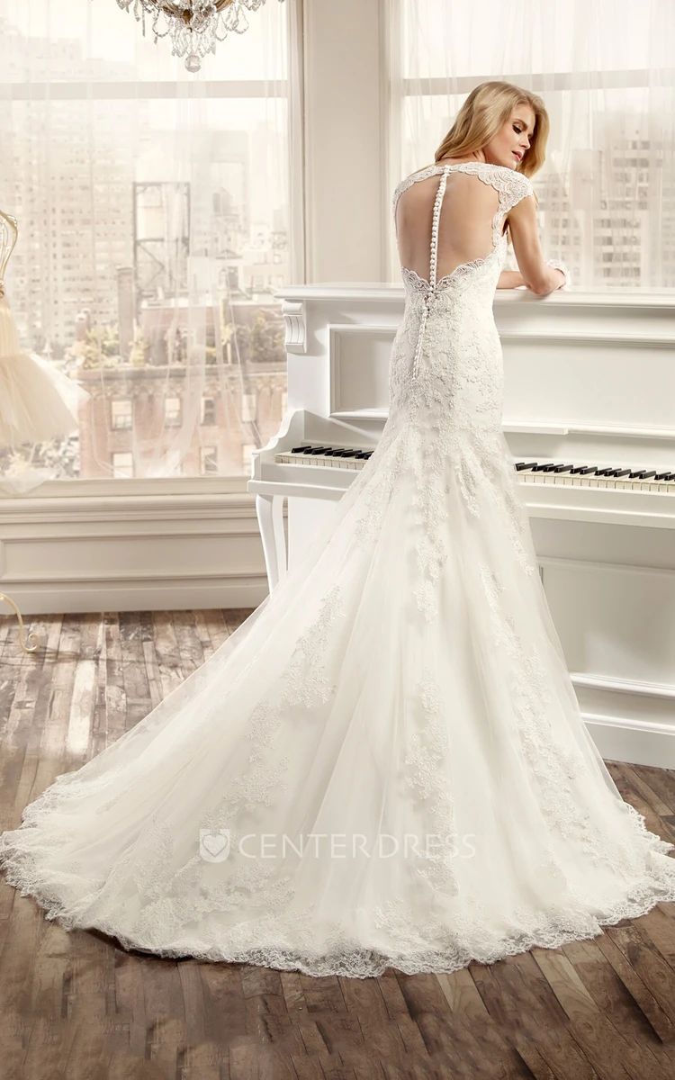 Sweetheart Cap-Sleeve Wedding Dress With Keyhole Back And Court Train