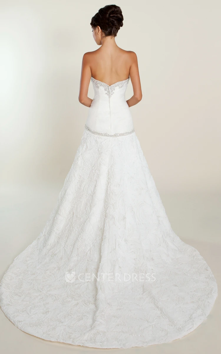 A-Line Jeweled Sweetheart Lace Wedding Dress