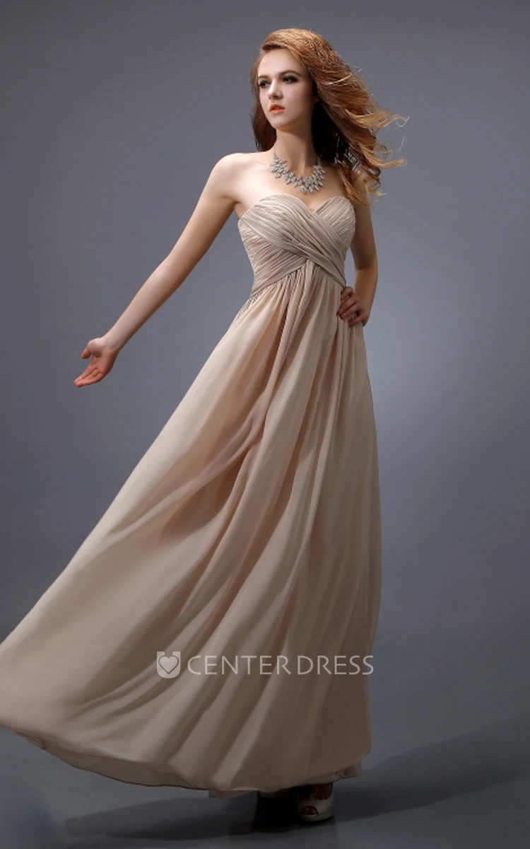 Empire Sweetheart Sleeveless Dress With Crisscross Ruching