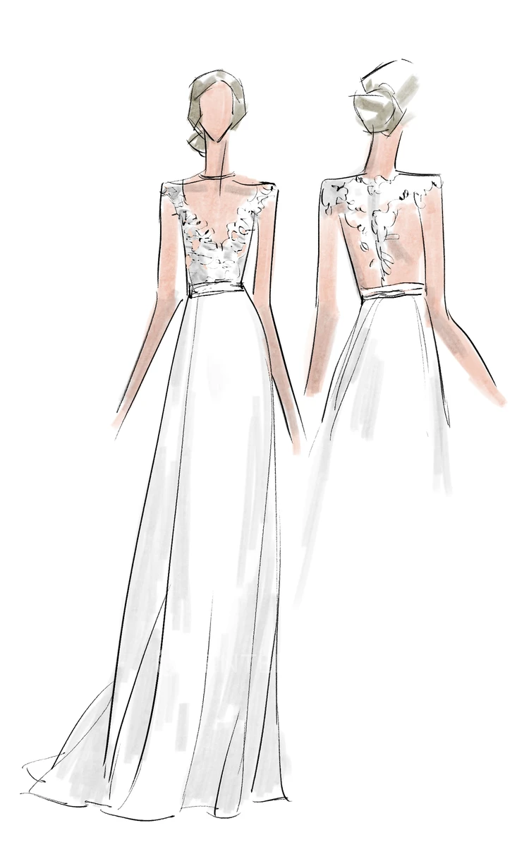 A Line Jewel Chiffon Lace Button Zipper Wedding Gown