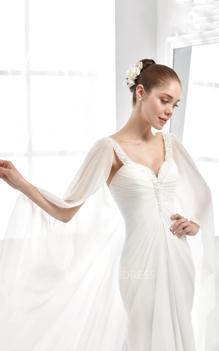 Sweetheart Chiffon Wedding Dress With Front Draping And Beaded Bust