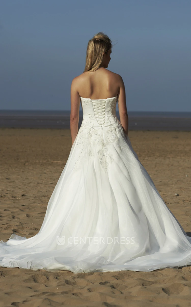 A-Line Sweetheart Sleeveless Floral Tulle Wedding Dress