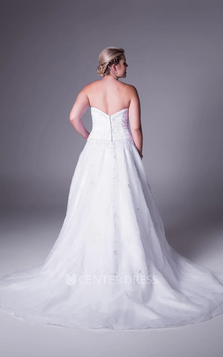 Strapless Tulle&Satin Plus Size Wedding Dress