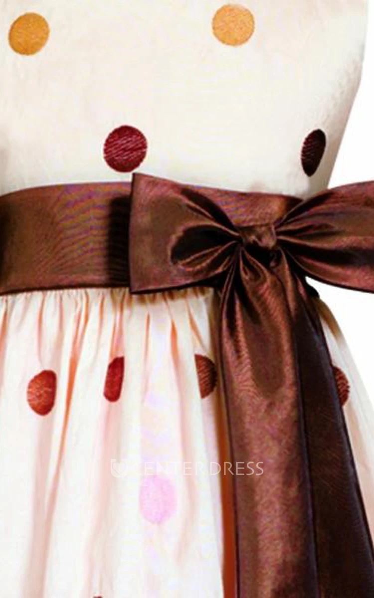 Tea-Length Bowed Sleeveless Taffeta Flower Girl Dress