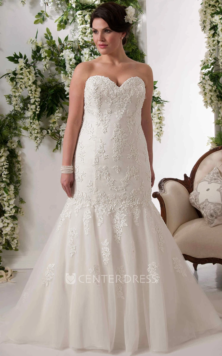 Mermaid Sweetheart Lace Plus Size Wedding Dress With Lace Up