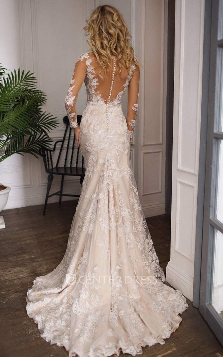 Illusion wedding dress with cheap sleeves