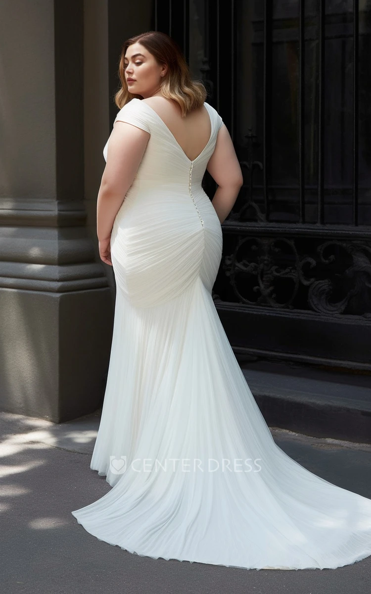 Plus Size Chiffon Mermaid Wedding Dress Sleeveless Modern Ethereal Court Train