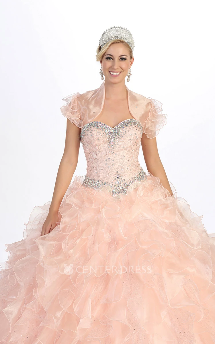 Ball Gown Sweetheart Organza Lace-Up Dress With Beading And Ruffles