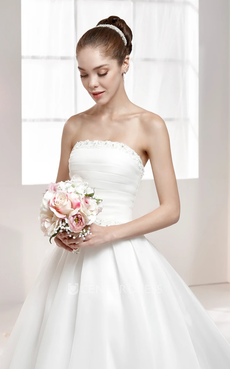 Jewel-Neck A-Line Gown With Beaded Details And Pleated Bodice