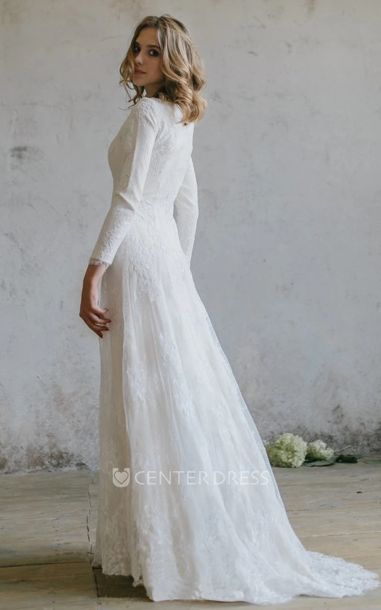 Simple Modest Long Sleeves Boho Wedding Dress Casual Minimalist