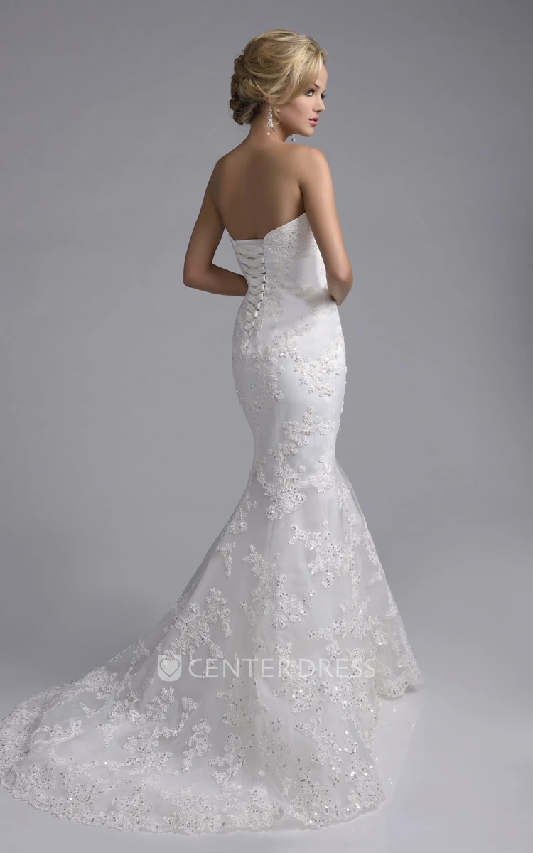 Lace Fit And Flare Lace-Up Back Wedding Dress With Sweetheart Neckline