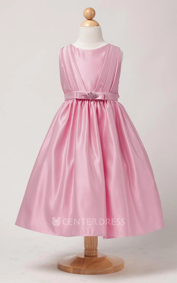 Pleated Beaded Satin Flower Girl Dress With Tiers