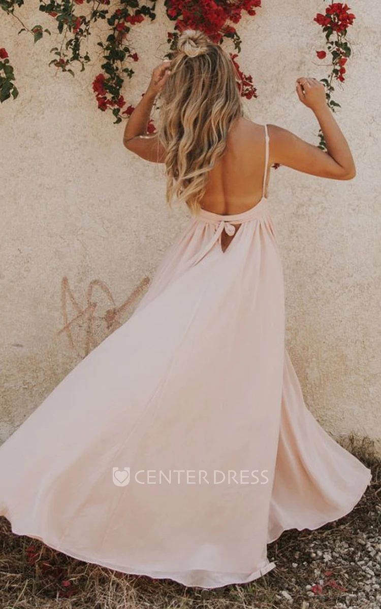 A Line Sleeveless Chiffon Sexy Backless Cocktail Dress with Lace and Ribbon