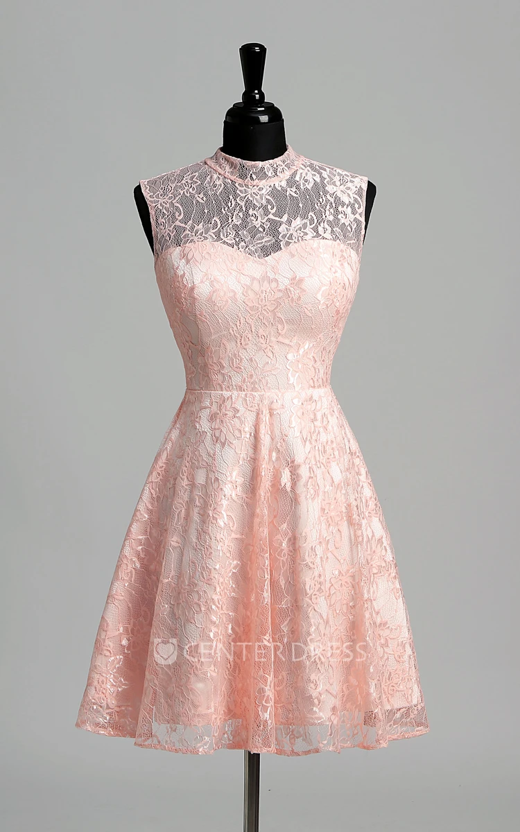 Simple Lace A-line High Neck Sleeveless Lace Dress