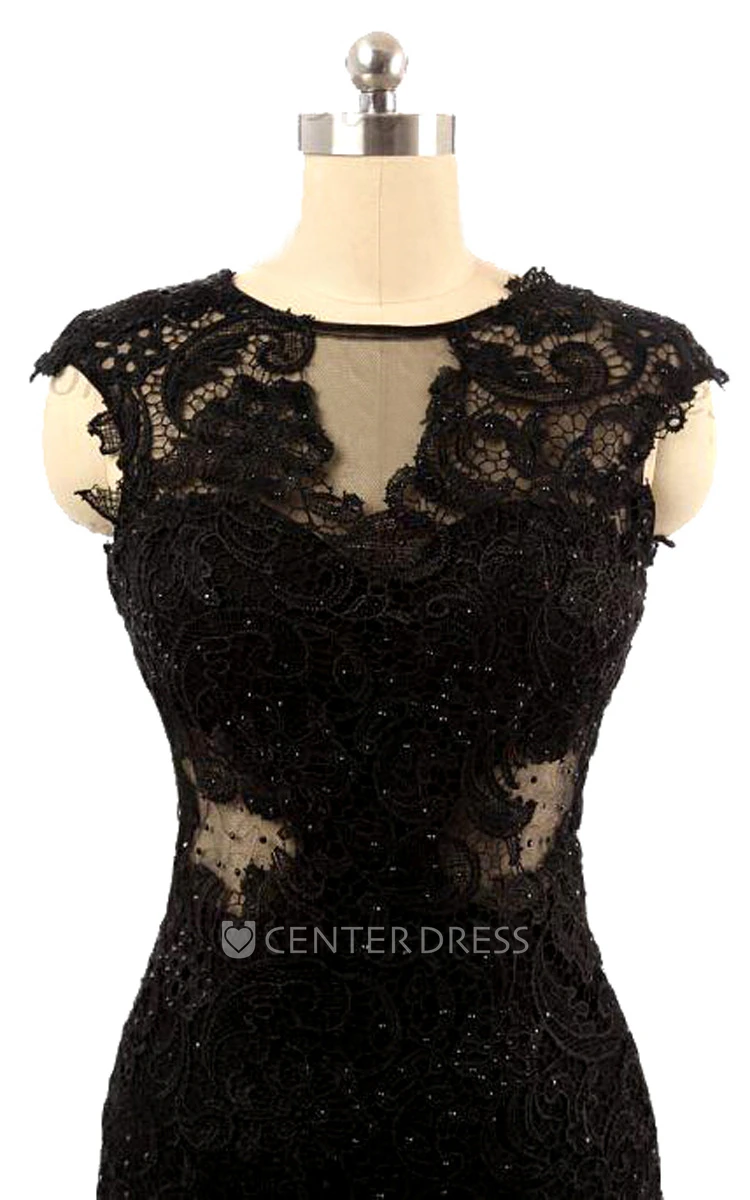 Mermaid Cap-sleeve Lace Dress With Open Back