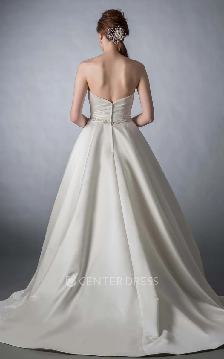 A-Line Sweetheart Criss-Cross Sleeveless Satin Wedding Dress