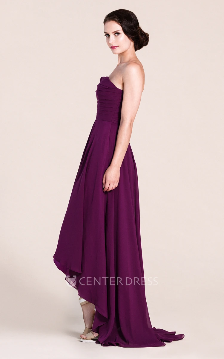 Strapless A-line High-low Long Dress With Ruchings
