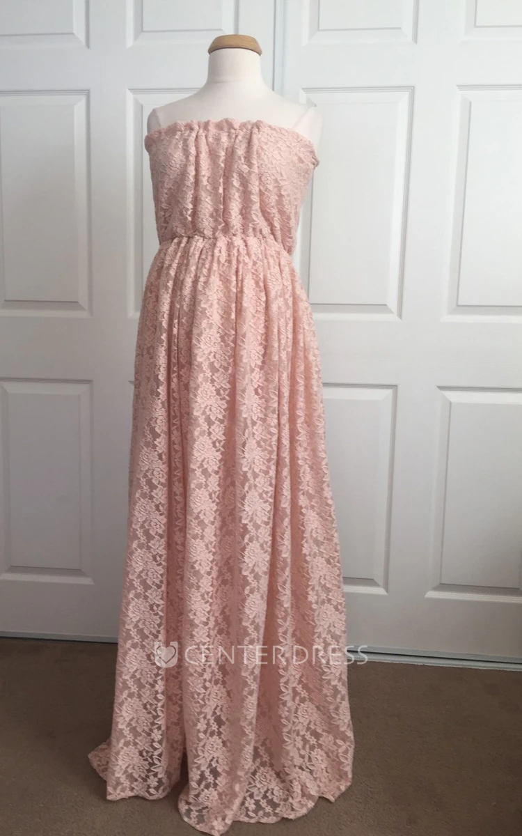 A-line Lace Strapless Sleeveless Ruched Maternity Dress